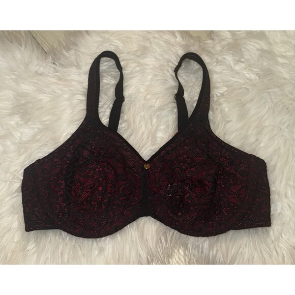 Lilyette Lace Minimizer Bra Underwire Unpadded Womens 36C Black Red Discontinued - Picture 2 of 6